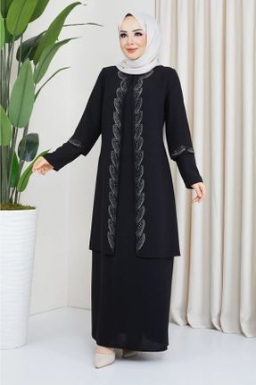 لباس مشکی زنانه بافتنی سایز بزرگ آستین-بلند کد 723432168