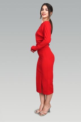 لباس قرمز زنانه بافت کرپ آستین-بلند کد 792834422