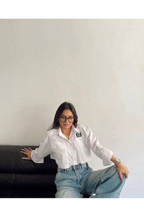 پیراهن سفید زنانه یقه پیراهنی nooa fashion - کد 835269729
