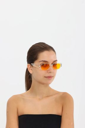 عینک آفتابی نارنجی زنانه 50 UV400 استخوان مات مستطیل کد 122005819
