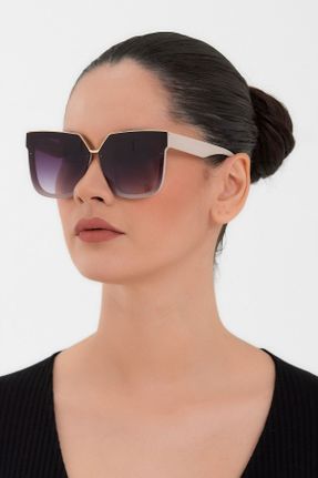 عینک آفتابی طوسی زنانه 50 UV400 فلزی مات هندسی کد 94776189