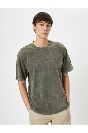 تی شرت خاکی مردانه ریلکس یقه گرد تکی کد 831431201