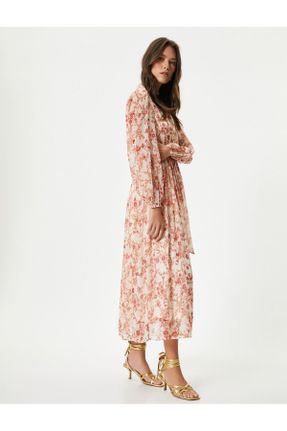 لباس فیروزه ای زنانه بافتنی پلی استر طرح گلدار رگولار آستین-بلند کد 834086305