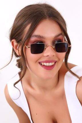 عینک آفتابی طلائی زنانه 50 UV400 فلزی مات هندسی کد 349242014