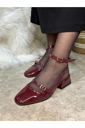 کفش پاشنه بلند کلاسیک زرشکی زنانه چرم مصنوعی İmerShoes - کد 806019444