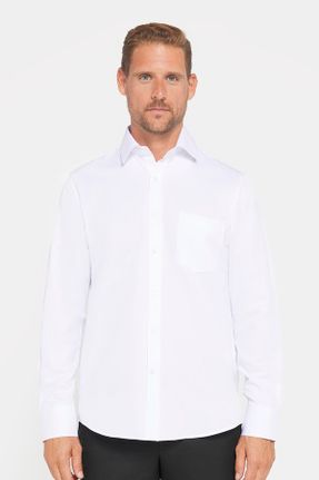 پیراهن سفید مردانه رگولار پنبه - پلی استر کد 669608298