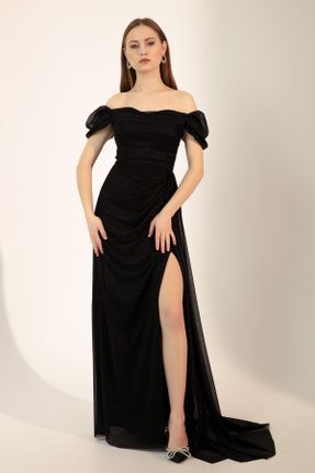 لباس مجلسی مشکی زنانه آستین استاندارد یقه هفت رگولار بافت آستر دار کد 455682970