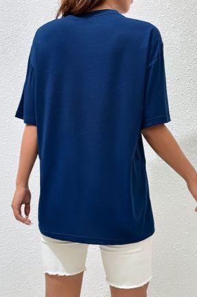 تی شرت آبی زنانه اورسایز یقه گرد تکی کد 825493671