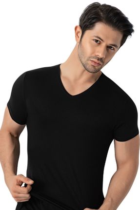 تی شرت مشکی مردانه یقه هفت کد 349589549