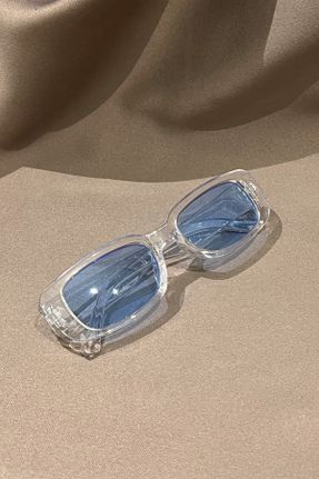 عینک آفتابی آبی زنانه 50 UV400 استخوان مات هندسی کد 297933895