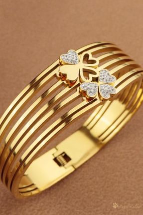 دستبند استیل طلائی زنانه فولاد ( استیل ) کد 705956093