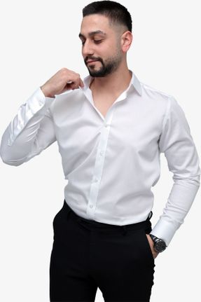 پیراهن سفید مردانه اسلیم فیت یقه ایتالیایی کد 801469386