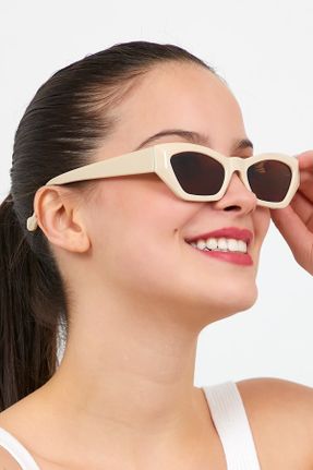 عینک آفتابی قهوه ای زنانه 50 UV400 استخوان مات هندسی کد 164147079