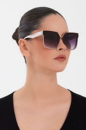 عینک آفتابی طوسی زنانه 50 UV400 فلزی مات هندسی کد 94776189