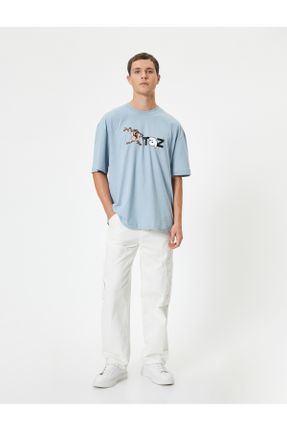 تی شرت آبی مردانه یقه گرد ریلکس کد 833138521