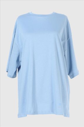 تی شرت آبی زنانه اورسایز تکی کد 754216830