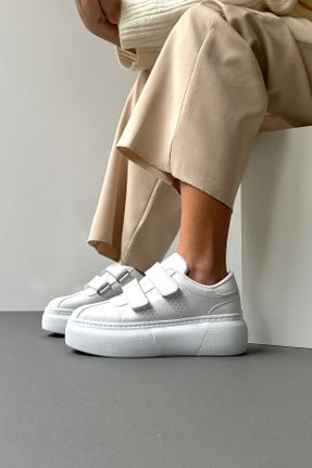 کفش اسنیکر سفید زنانه بدون بند چرم مصنوعی کد 169959343