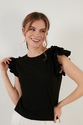 تیشرت مشکی زنانه اسلیم فیت Lela - کد 307804420