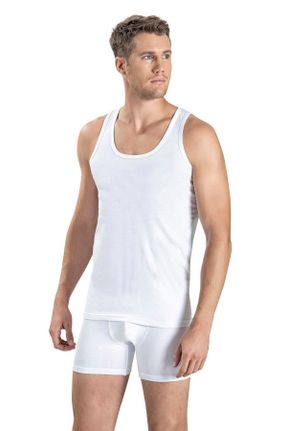 رکابی سفید مردانه پنبه (نخی) بدون آستین تکی بند دار کد 2396331