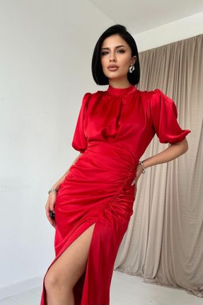 لباس قرمز زنانه بافتنی پلی استر Fitted آستین-کوتاه پارتی کد 225199298