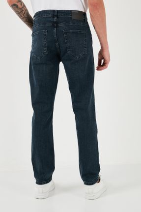 شلوار جین آبی مردانه پاچه لوله ای فاق بلند پنبه (نخی) بلند کد 801847960