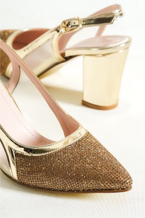 کفش پاشنه بلند کلاسیک طلائی زنانه چرم مصنوعی پاشنه ضخیم پاشنه متوسط ( 5 - 9 cm ) کد 87376229