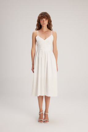 لباس سفید زنانه بافتنی Fitted بند دار کد 834901771