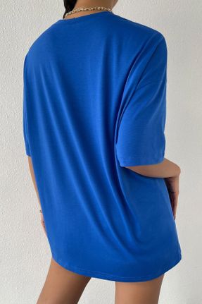 تی شرت آبی زنانه یقه گرد اورسایز تکی کد 747191393