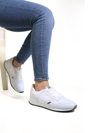 کفش اسنیکر سفید زنانه بند دار پارچه ای کد 834959361