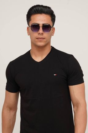 تی شرت مشکی مردانه اسلیم فیت یقه هفت لیکرا 3