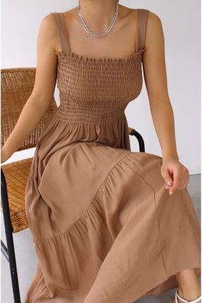 لباس قهوه ای زنانه بافت پنبه (نخی) بند دار کد 816970088