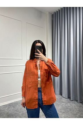 پیراهن نارنجی زنانه اورسایز Sobce - کد 835124825