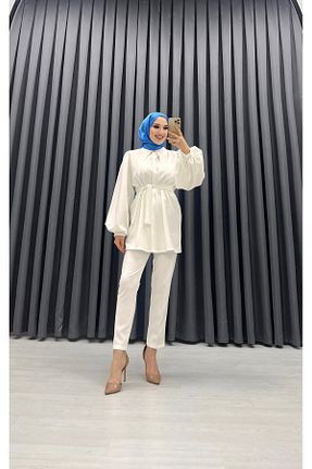 ست بالاتنه و پائین تنه سفید زنانه بافتنی bezenstore - کد 830382777
