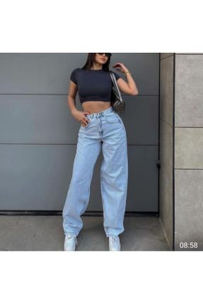 شلوار جین آبی زنانه پاچه گشاد سوپر فاق بلند جین ساده بلند کد 835271884