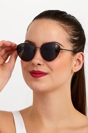 عینک آفتابی مشکی زنانه 55 UV400 ترکیبی مات هندسی کد 37316362
