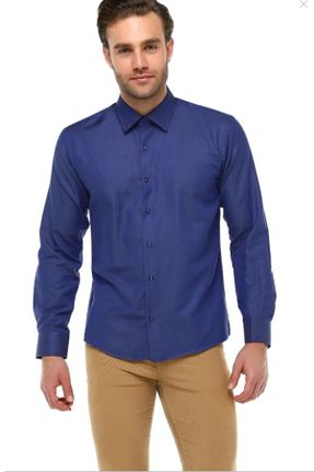 پیراهن آبی مردانه راحت یقه پیراهنی پنبه (نخی) کد 835241482
