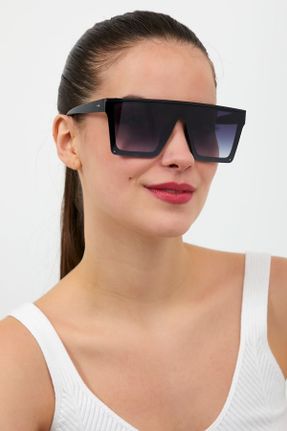 عینک آفتابی مشکی زنانه 50 UV400 استخوان مات مستطیل کد 114525478