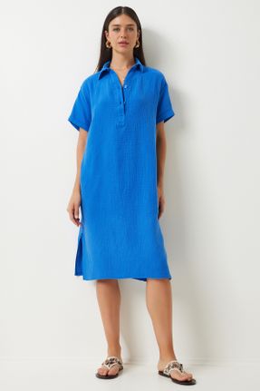 لباس آبی زنانه بافت پنبه (نخی) رگولار آستین-کوتاه کد 835505577