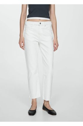 شلوار جین سفید زنانه پاچه رگولار استاندارد کد 820177237