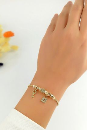 دستبند استیل طلائی زنانه فولاد ( استیل ) کد 72716486