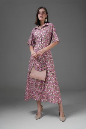 لباس بنفش زنانه بافتنی ویسکون طرح گلدار رگولار آستین-کوتاه کد 814016025