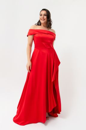 لباس مجلسی سایز بزرگ قرمز زنانه یقه قایقی رگولار آستین استاندارد کد 642509156