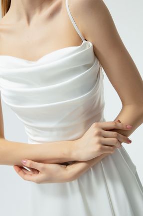 لباس مجلسی سفید زنانه یقه هفت بافت آستین استاندارد رگولار آستر دار کد 666246802
