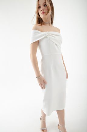 لباس مجلسی سفید زنانه رگولار استراپلز پلی استر آستین استاندارد آستر دار کد 793735050