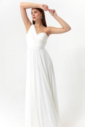 لباس مجلسی سفید زنانه پلی استر بدون آستین اسلیم یقه قایقی آستر دار کد 756367704