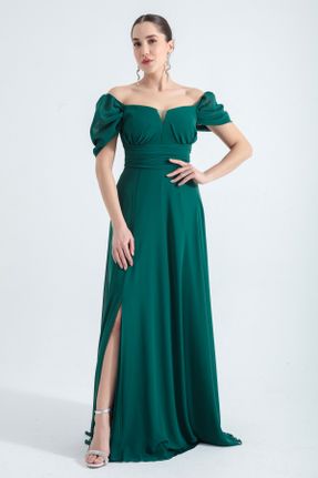 لباس مجلسی سبز زنانه پلی استر آستین استاندارد رگولار یقه گرد آستر دار کد 802711513