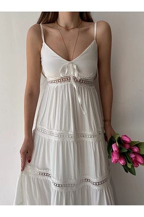 لباس سفید زنانه بافتنی Suelo Butik - کد 318142018