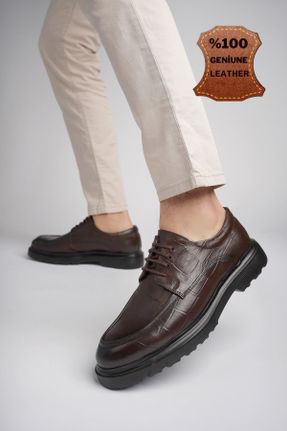 کفش کلاسیک قهوه ای مردانه چرم طبیعی پاشنه کوتاه ( 4 - 1 cm ) پاشنه ساده کد 827627030