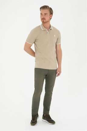 شلوار جین خاکی مردانه پاچه تنگ پنبه - پلی استر - الاستن ساده استاندارد کد 835425140