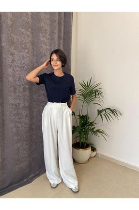 شلوار پارچه ای سفید زنانه بلند EMİNEBASER - کد 835498755